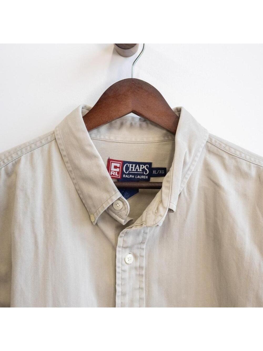 Chaps Ralph Lauren Beige Herringbone Button Down Shirt XL